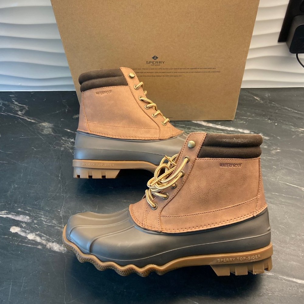 Sperry Brewster WP Boot Dark Tan Duck Boot mens US 9